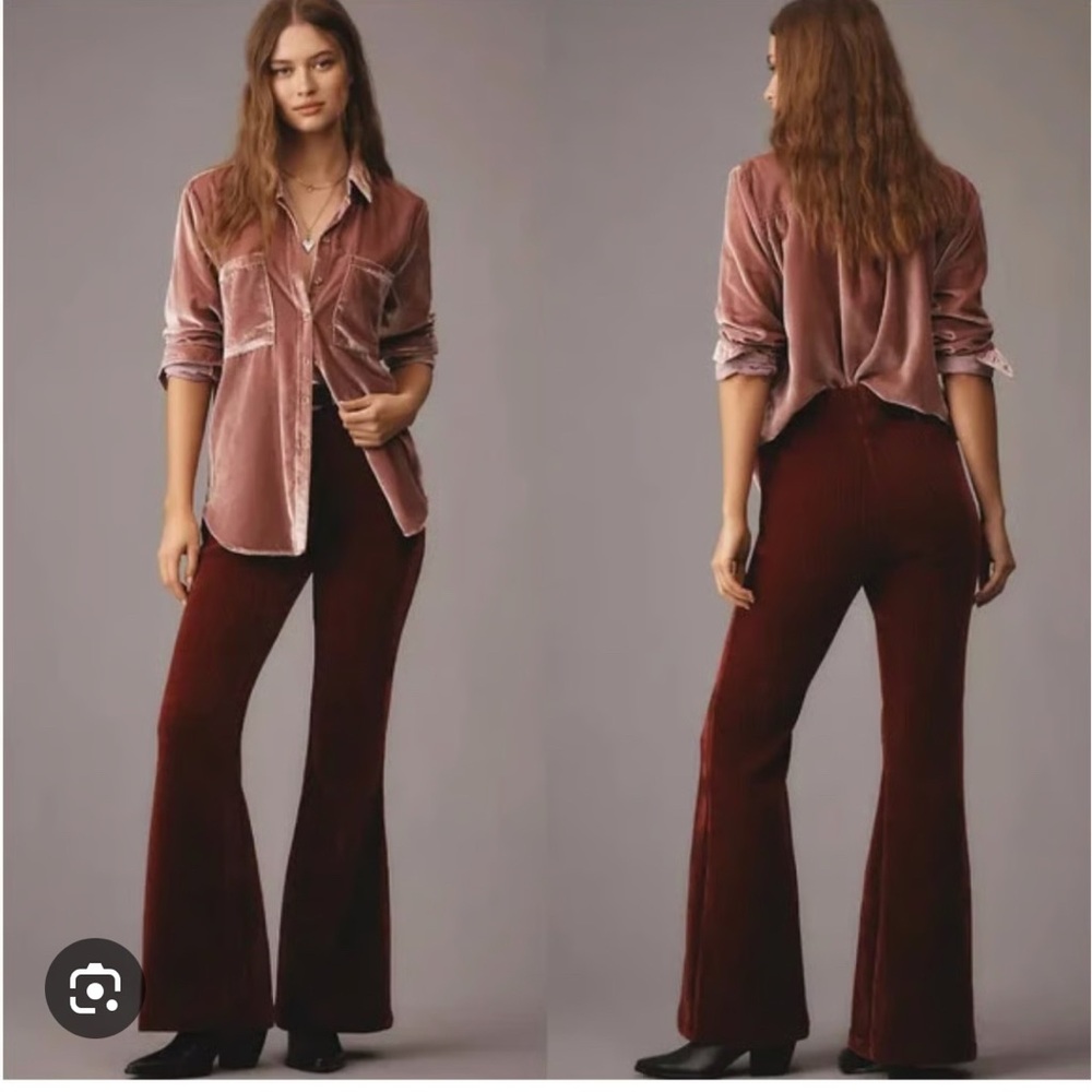 Anthropologie Chenille  Flare Pants in Deep Red/Burgundy
